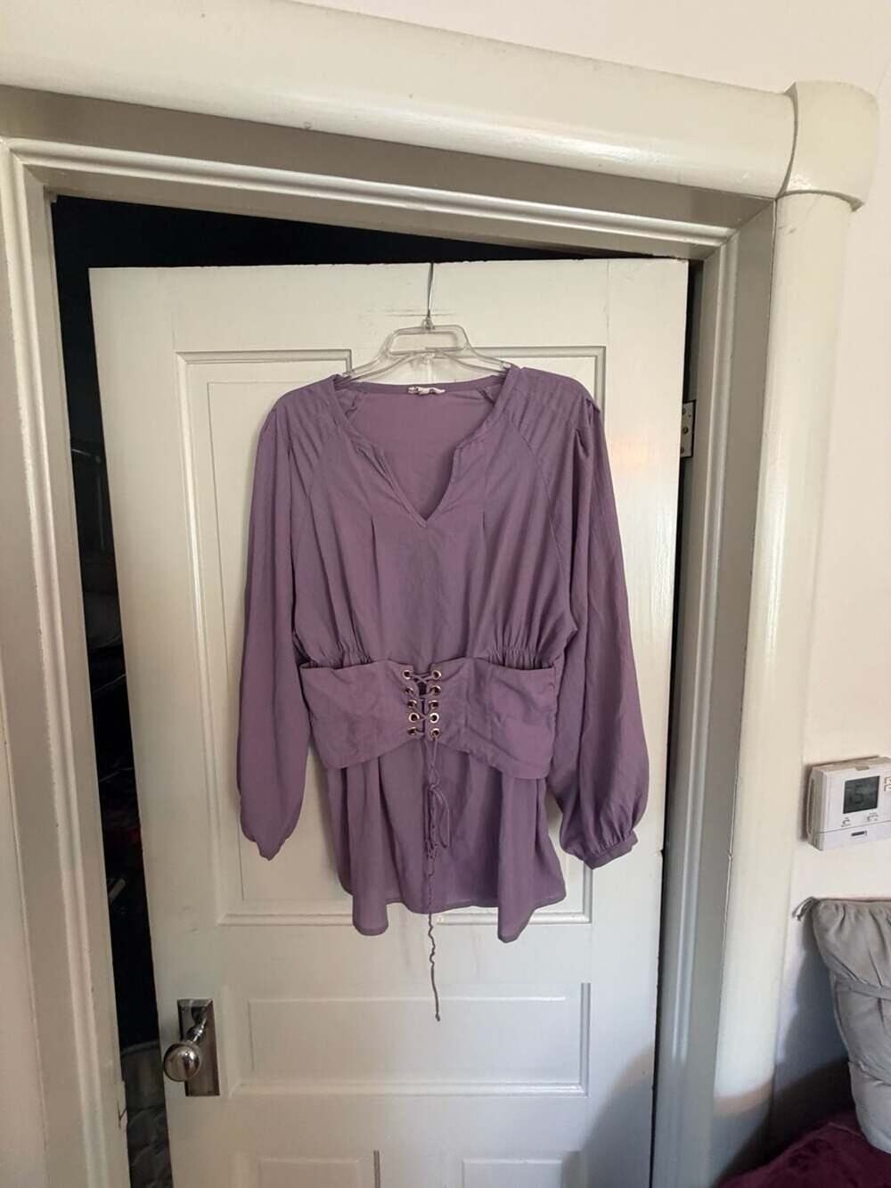 Entro Purple Long Sleeve Blouse with Corset-Style Lace-Up Waist